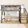 Hochbett 140x200 mit Sicherheitsleiter und flexiblem Staufach, Metallbett Erwachsenenbett Kinder-Etagenbett Schwarz Bild 3