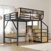 Hochbett 140x200 mit Sicherheitsleiter und flexiblem Staufach, Metallbett Erwachsenenbett Kinder-Etagenbett Schwarz Bild 2