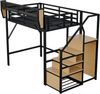 Hochbett 140x200 mit Sicherheitsleiter und flexiblem Staufach, Metallbett Erwachsenenbett Kinder-Etagenbett Schwarz Bild 4