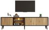 KLAM HOME Lowboard LED TV-Schrank 175cm Naturholz-Schwarz für 75 Zoll Fernseher (Lowboard mit App-gesteuerter Beleuchtung, 3 Schränken & Glasfach), Moderner Wohnzimmer TV-Ständer mit viel Stauraum & 6 Stützbeinen Bild 2