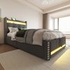 Polsterbett 90×200 cm mit hydraulischem Bettkasten, LED und USB, Grau Bild 3