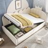 Merax Einzelbett 90x190 cm, Kinderbett, Polsterbett, Daybett, Tagesbett-Schlafsofa mit Stauraum (hydraulisch), Gästebett L-Form Samt, Beige Bild 2