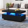 Couchtisch 100x50x45 cm, Schwarz mit vertikalen Streifen, LED-Beleuchtung & 2 Schubladen Bild 2