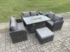 Fimous Rattan Gartenmöbel Sofa Set Gas Feuergrube Esstisch Gasheizung mit Beistelltisch Liebe Sofa Großer Fußhocker Dunkelgrau Gemischt Bild 3