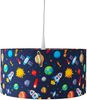 Coole Weltraum LED Hängelampe für Kinderzimmer mit Stoffschirm, bunt Ø 35cm Bild 2