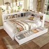 Daybett, 140 x 200 cm, Schlafsofa, Tagesbett mit zwei Schubladen, Mit Steckdose und 2 USB-Anschlssen, Bett mit Lattenrost (ohne Matratze), Spanplatte, Wei? Bild 3