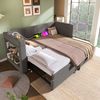 REDOM Polsterbett mit ausziehbarem Bett, Leinen-Baumwoll-Material (Daybett, Schlafsofa mit Ausziehbett, Leinen-Mischgewebe, 90x200 cm, mit Matratze (H16cm), mit Armlehnen, mit USB- & Type-C-Ladeanschluss und Getränkehalter Bild 3
