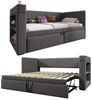 REDOM Polsterbett mit ausziehbarem Bett, Leinen-Baumwoll-Material (Daybett, Schlafsofa mit Ausziehbett, Leinen-Mischgewebe, 90x200 cm, mit Matratze (H16cm), mit Armlehnen, mit USB- & Type-C-Ladeanschluss und Getränkehalter Bild 4