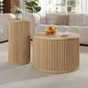 Couchtisch Set 60x60x38,5 cm und 30x30x56 cm – runder Tisch mit vertikalen Streifen aus MDF Bild 2
