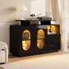 Schwarzes LED-Sideboard mit Glastüren, 120x40x80 cm, Hochglanz, Vitrine Bild 2