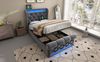 Polsterbett 90x200 cm mit LED, Stauraum & USB/Typ-C – Samtbett in Grau inkl. Matratze Bild 3