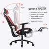 Bürostuhl in moderner Mesh-Optik mit Fußstütze ergonomischer Drehstuhl mit Nacken und Lordosenstütze - Gamingstuhl mit atmungsaktiver Netzrückenlehne und Wippfunktion Schwarz/Rot Bild 5