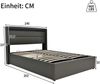 Polsterbett 140x200 cm mit Matratze, hydraulischem Bettkasten und LED-Kopfteil, PU in Grau Bild 5