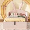 Merax Jugendbett, 90x200cm, Polsterbett, Einzelbett mit Bettkasten Hydraulisch, Polsterbett mit Nachttisch & Hasenohr-Design, Samtstoff Bettgestell, Rosa(Ohne Matratze) Bild 3