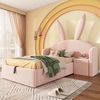Merax Jugendbett, 90x200cm, Polsterbett, Einzelbett mit Bettkasten Hydraulisch, Polsterbett mit Nachttisch & Hasenohr-Design, Samtstoff Bettgestell, Rosa(Ohne Matratze) Bild 1