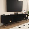 TV-Schrank Schwarz 170cm mit 4 Türen,moderne TV-Bank mit Gitterdesign, goldfarbenen Akzenten, Kippschutz Bild 5