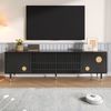 TV-Schrank Schwarz 170cm mit 4 Türen,moderne TV-Bank mit Gitterdesign, goldfarbenen Akzenten, Kippschutz Bild 3
