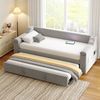 Schlafsofa Samt mit Bluetooth-Stereo, USB-Anschluss & Ablagefächern, 90/180x190 cm, Hellgrau Bild 3