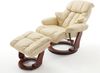 Relaxsessel >Carl I< mit Hocker, bis 130 kg belastbar, drehbarer Fernsehsessel mit Liegefunktion, Echtleder creme, Gestell Holz walnuss Bild 4