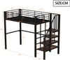 Hochbett Liegefläche 90x200 cm aus Metall und Holz mit Treppe, Stauraum unter dem Bett und schwarzer Ausführung, ohne Matratze Bild 5