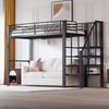 Hochbett Liegefläche 90x200 cm aus Metall und Holz mit Treppe, Stauraum unter dem Bett und schwarzer Ausführung, ohne Matratze Bild 3