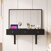 Schminktisch mit Spiegel und 3 Schubladen, glänzende Oberfläche, mit integrierte Steckdosenleiste, Tablet-Halterung, eleganter Make-up Tisch in schwarz Bild 3