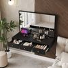 Schminktisch mit Spiegel und 3 Schubladen, glänzende Oberfläche, mit integrierte Steckdosenleiste, Tablet-Halterung, eleganter Make-up Tisch in schwarz Bild 4