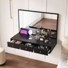 Schminktisch mit Spiegel und 3 Schubladen, glänzende Oberfläche, mit integrierte Steckdosenleiste, Tablet-Halterung, eleganter Make-up Tisch in schwarz Bild 2