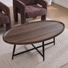 Couchtisch oval Holz Metall, 110x55x45 cm schwarz – Beistelltisch mit Kreuzgestell & rutschfesten Füßen Bild 4