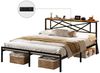 MSMASK Metallbett mit LED-Beleuchtung, Steckdose und 2 USB-Anschlüssen (Ohne Matratze), Bettgestell 180 x 200 cm in Braun mit Metall-Lattenrost Bild 3