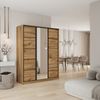 Masseno Schwebetürenschrank PINA 150 cm Kleiderschrank mit Spiegel 3 Türen Eiche Wotan Bild 2