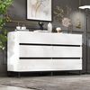 Sideboard 140x39,5x78,5 cm Weiß mit 6 Schubladen, Hochglanzfront, Metallfüße, großer Stauraum, symmetrisches Design Bild 2