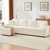 Sofa 280 x 146 x 85 cm mit Stauraum und frei platzierbarem Hocker – 4-Sitzer aus Cord in Beige Bild 5