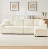 Sofa 280 x 146 x 85 cm mit Stauraum und frei platzierbarem Hocker – 4-Sitzer aus Cord in Beige Bild 2