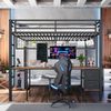 Hochbett 140x200 cm mit Schreibtisch, Stauraum, LED-Leiste, USB und Rausfallschutz, Metall/MDF, Schwarz, ohne Matratze Bild 2