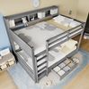 Bett 90x200 cm Etagenbett mit Schublade und Ablagen – Kiefernholz, grau, ohne Matratze Bild 4