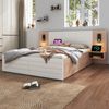 Doppelbett 140x200 cm Weiß Eiche mit Leselampe & USB-Ladeanschluss, Massivholz Bett mit Nachttisch und 2 Schubladen,inklusive Matratze Bild 3
