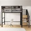 Hochbett 90x200 mit Sicherheitsleiter und flexiblem Staufach, Metallbett Erwachsenenbett Kinder-Etagenbett Schwarz Bild 2