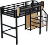 Hochbett 90x200 mit Sicherheitsleiter und flexiblem Staufach, Metallbett Erwachsenenbett Kinder-Etagenbett Schwarz Bild 5