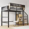 Hochbett 90x200 mit Sicherheitsleiter und flexiblem Staufach, Metallbett Erwachsenenbett Kinder-Etagenbett Schwarz Bild 3