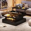 Couchtisch 80x80x45 cm in Schwarz mit Hochglanz, Glasplatte, hydraulischer Hebefunktion, LED und 2 Schubladen Bild 2