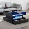 Couchtisch 80x80x45 cm in Schwarz mit Hochglanz, Glasplatte, hydraulischer Hebefunktion, LED und 2 Schubladen Bild 3