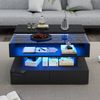 Couchtisch 80x80x45 cm in Schwarz mit Hochglanz, Glasplatte, hydraulischer Hebefunktion, LED und 2 Schubladen Bild 4