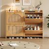 120 x 24 x 90 cm Modern Schuhschrank Schuhregal, mit 8 Fächern, mit 2 Haken,Kann in Fluren, Türen, Wohnzimmern und Büros aufgestellt werden,MDF, Schranktüren aus Korbgeflecht,Naturholzfarbe Bild 2