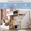Flieks Etagenbett, Kinderbett mit Tafel Treppe Schubladen 90x200cm+140x200cm Bild 2