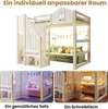 Hochbett mit LED-Beleuchtung, Lattenrost, Rausfallschutz, Treppe und Gardine, 140x200 cm, Kinderbett, Kiefer Bild 4