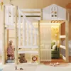 Hochbett mit LED-Beleuchtung, Lattenrost, Rausfallschutz, Treppe und Gardine, 140x200 cm, Kinderbett, Kiefer Bild 2