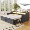 Schlafsofa aus Leinenstoff, ausziehbar mit USB-Anschluss & LED, 90/180x190 cm, Dunkelgrau, mit Matratzen Bild 1