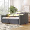 Schlafsofa aus Leinenstoff, ausziehbar mit USB-Anschluss & LED, 90/180x190 cm, Dunkelgrau, mit Matratzen Bild 4