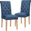 Yaheetech 2er Set Esszimmerstühle mit hoher Rückenlehne, Beine aus Massivholz, Kunstleder, 45,5 x 62 x 98,5 cm, Blau-Leinen Bild 4